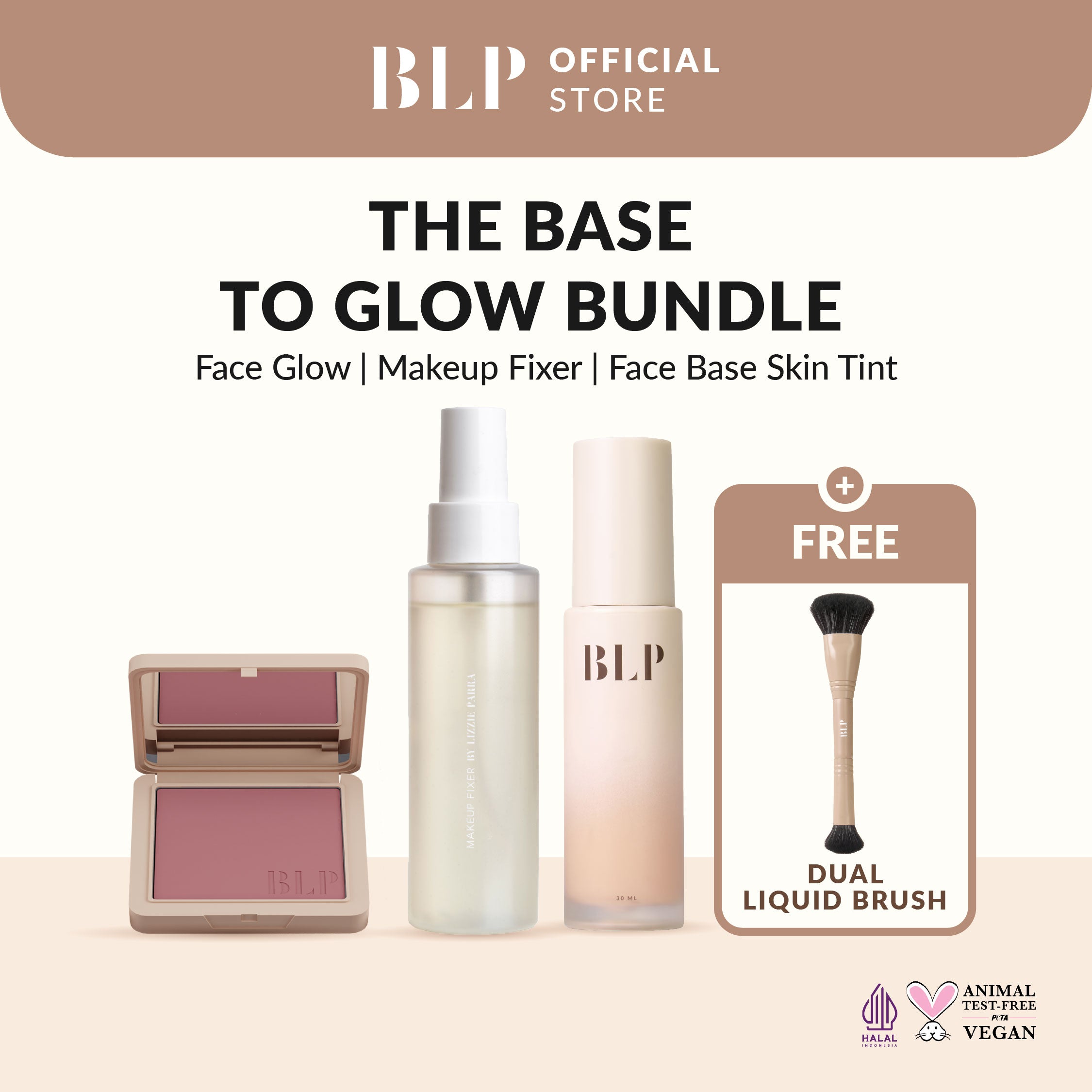 THE BASE TO GLOW BUNDLE - FACE BASE x FACE GLOW x MAKEUP FIXER + FREE DUAL LIQUID BRUSH